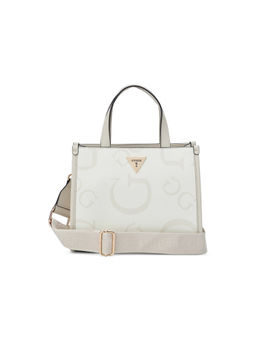 Guess - Jackie Cream Women Zipper Printed Shoulder Bag