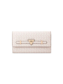 Guess - Aria Beige Women Snap Button Printed Trifold Wallet