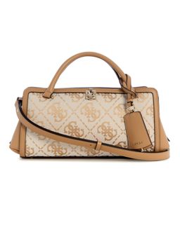 Guess - Audrey Beige Snap Button Textured Satchel Bag with Detachable Strap