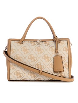 Guess - Audrey Beige Zipper Textured Satchel Bag with Detachable Strap