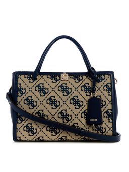 Guess - Audrey Navy Blue Women Zipper Textured Satchel Bag
