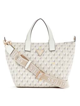 Guess - Follie Beige Zipper Printed Tote Bag with Detachable Strap