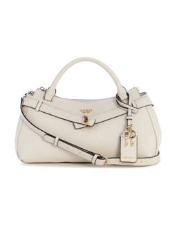 Guess - Ella White Zipper Textured Satchel Bag with Detachable Strap