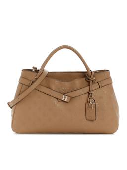Guess - Ella Beige Snap Button Textured Satchel Bag with Detachable Strap