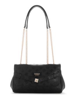 Guess - Ella Black Women Flap Textured Shoulder Bag