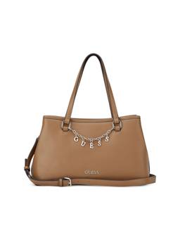 Guess - Angelica Beige Snap Button Solid Shoulder Bag with Detachable Strap