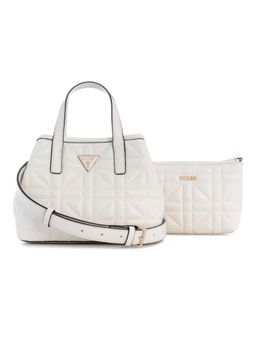 Guess - Edita White Textured Shoulder Bag with Mini Handbag with Detachable Strap