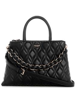 Guess - Maxine Black Snap Button Quilted Satchel Bag with Detachable Strap