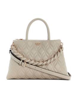 Guess - Maxine Taupe Women Snap Button Quilted Satchel Bag