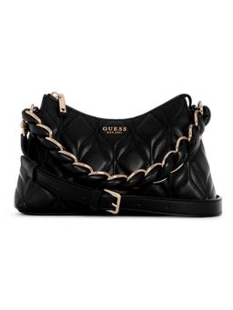Guess - Maxine Black Zipper Quilted Shoulder Bag with Detachable Strap