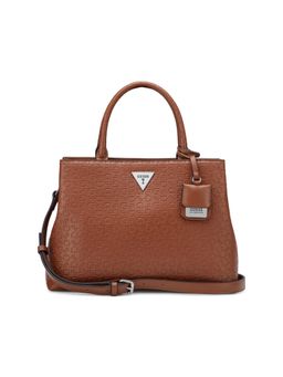 Guess - Jillian Brown Snap Button Textured Satchel Bag with Detachable Strap