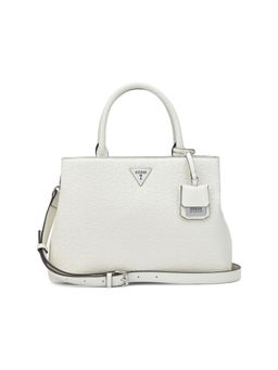 Guess - Jillian White Snap Button Textured Satchel Bag with Detachable Strap