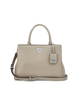 Guess - Jillian Taupe Women Snap Button Textured Satchel Bag