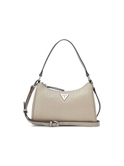 Guess - Jillian Taupe Zipper Textured Hobo Bag with Detachable Strap