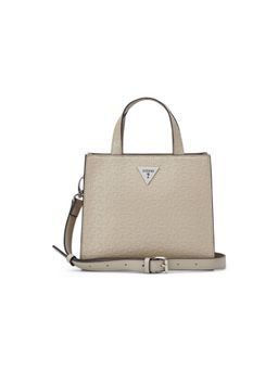 Guess - Jillian Taupe Zipper Textured Shoulder Bag with Detachable Strap