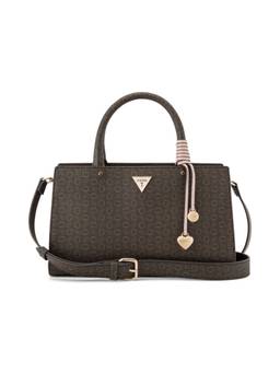 Guess - Katy Brown Zipper Printed Satchel Bag with Detachable Strap