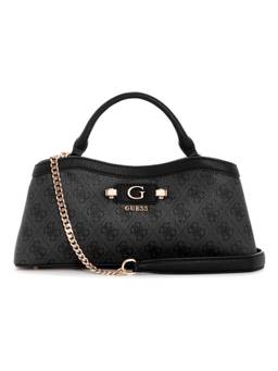 Guess - Lindsey Black Snap Button Printed Satchel Bag with Detachable Strap