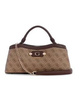 Guess - Lindsey Beige Snap Button Printed Satchel Bag with Detachable Strap