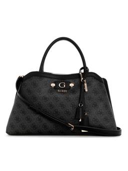 Guess - Lindsey Black Zipper Printed Satchel Bag with Detachable Strap