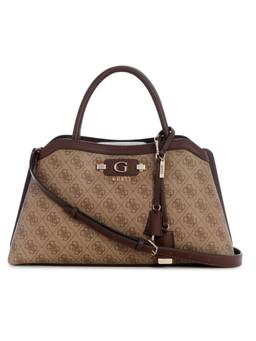 Guess - Lindsey Beige Women Snap Button Printed Satchel Bag