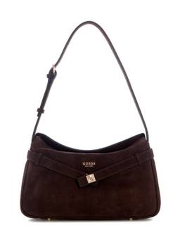 Guess - Ella Dark Brown Women Flap Solid Baguette Shoulder Bag