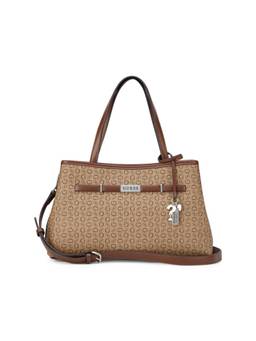Guess - Angelica Brown Snap Button Printed Satchel Bag with Detachable Strap