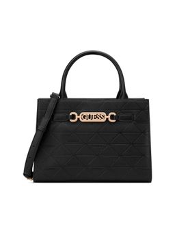 Guess - Celestia Black Snap Button Textured Satchel Bag with Detachable Strap