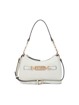 Guess - Celestia White Women Zipper Textured Baguette Shoulder Bag