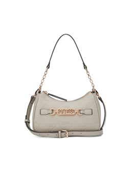 Guess - Celestia Taupe Women Zipper Textured Baguette Shoulder Bag