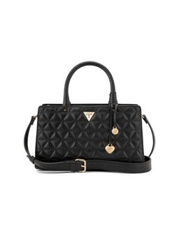 Guess - Katy Black Zipper Quilted Satchel Bag with Detachable Strap