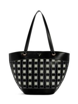 Guess - Frankie Black Women Snap Button Checks Printed Tote Bag