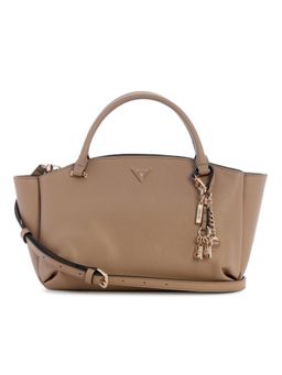 Guess - Gilda Beige Zipper Textured Satchel Bag with Detachable Strap