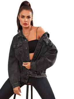 KOTTY - Women's Oversized Denim Black Jackets