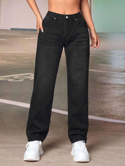 KOTTY - Women's High Rise Solid Regular Black Jeans