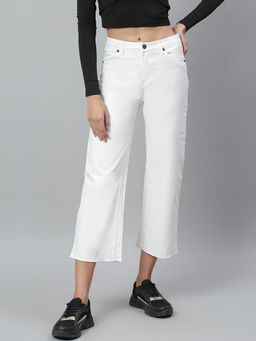 KOTTY - White Cotton Lycra Straight Fit High Rise Women's Jeans