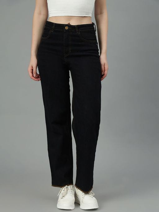 KOTTY Women's Straight High Rise Black Jeans