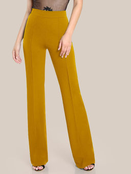 KOTTY - Women's High Rise Polyester Blend Mustard Trouser