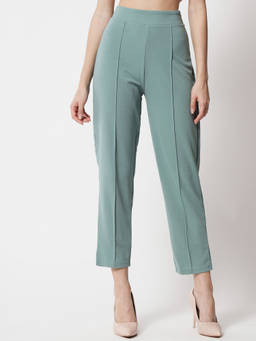 KOTTY - Women's Solid Polyester Blend Light Moss Green Trousers