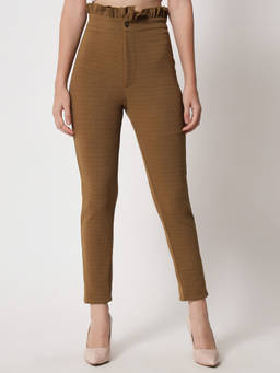 KOTTY - Women's Solid Polyester Blend Aztec Brown Trouser
