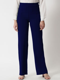 KOTTY - Women's Solid Polyester Blend Admire Blue Trouser