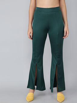 KOTTY - Women's High Rise Polyester Blend Green Trouser