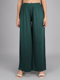 KOTTY - Women's High Rise Polyester Blend Green Palazzo
