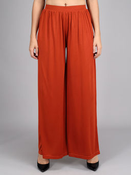 KOTTY - Women's High Rise Polyester Blend Maroon Palazzo