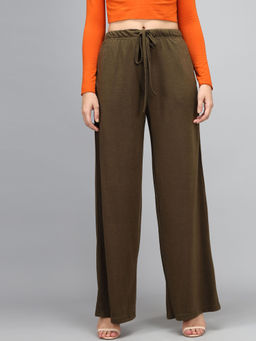 KOTTY - Women's High Rise Poly Lycra Olive Trouser