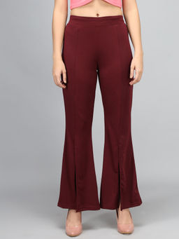 KOTTY - Women's High Rise Poly Lycra Burgundy Trouser