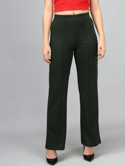 KOTTY - Women's High Rise Poly Lycra Green Trouser