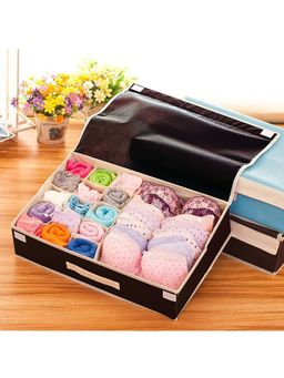 House of Quirk - 16+1 Compartment Cell Foldable Storage Box for underwear Closet Storage - Brown
