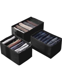 House of Quirk - Non-Woven Set of 3 Wardrobe Clothes Organizer Closet Drawer Organizers - Black