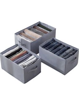 House of Quirk - Non-Woven Set of 3 Wardrobe Clothes Organizer Closet Drawer Organizers - Grey
