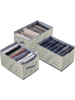 House of Quirk - Non-Woven Set of 3 Wardrobe Clothes Organizer Closet Drawer Organizers - Olive
